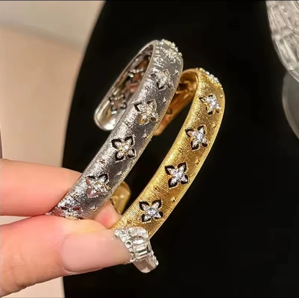 Silver  Floral Cuff Bangle For Woman